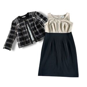 [Studio One NY] Two-Tone Sleeveless Dress w Black Plaid Jacket